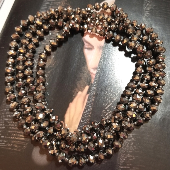 Vintage 58" Opera Length Hematite Swarovski Crystal Necklace - Picture 4 of 5